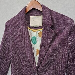 Cartonnier Anthropologie Knit Blazer Purple Space Dye Pockets Button Lined Sz L